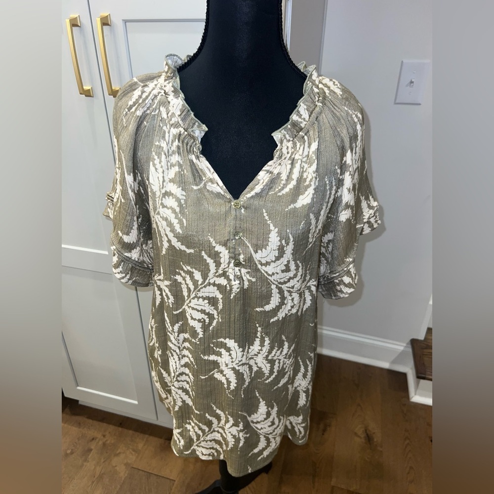 Indigo Soul Palm Print Women’s Popover Tunic Top Tropical Vacation Resortwear